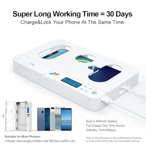 ySky Portable Phone Lock Box with Timer | 19.1cm (7.5in) White thumbnail 4