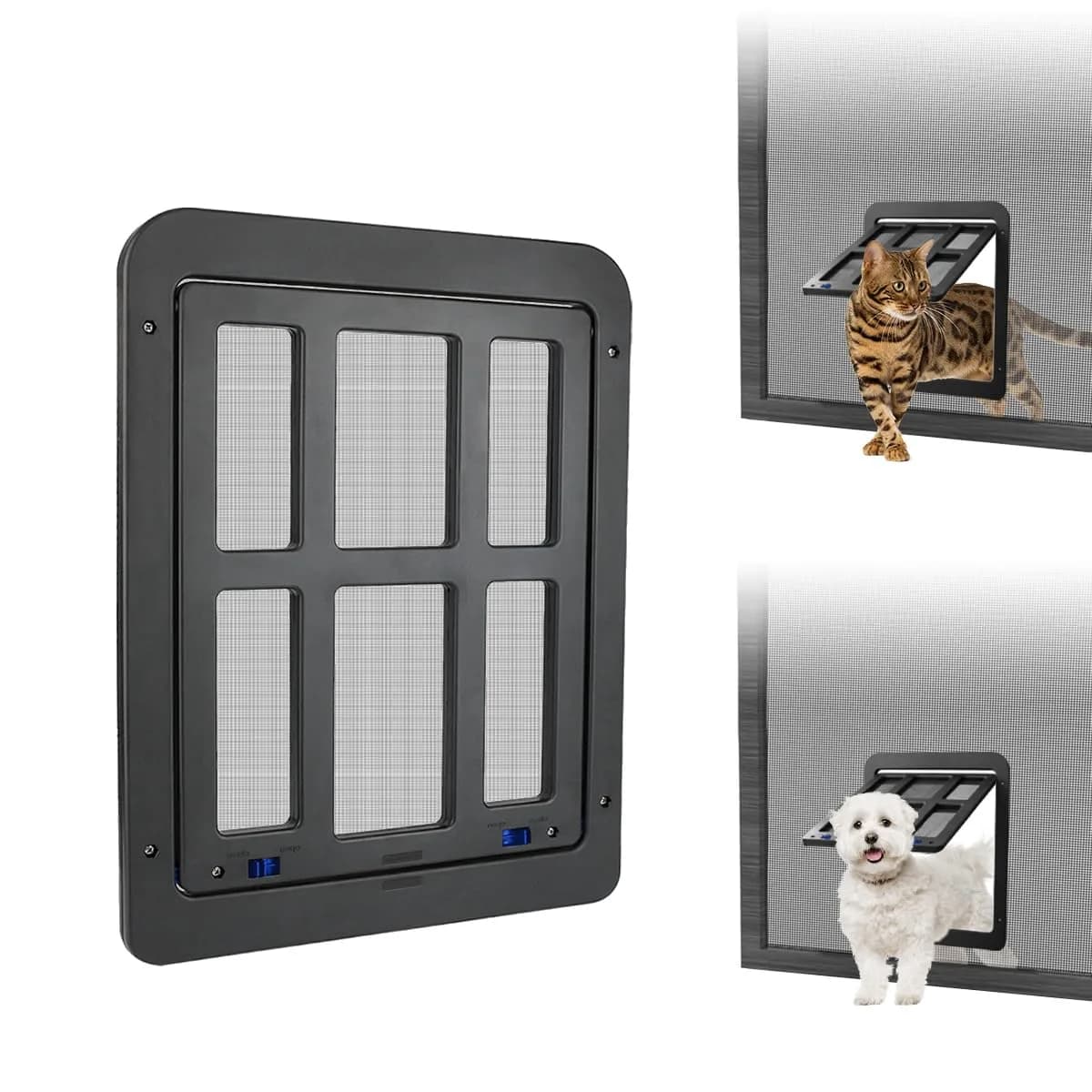 NAMSAN Dog Screen Door with Magnetic Flap & Lockable Panel, 12x14 Inch Inner Size | Secure Pet Access for Screen Doors — 8.3 x 10.3 Inch (Black)