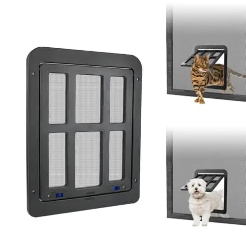 NAMSAN Black Pet Door for Sliding Doors 25.7cm (10.2in) x 31.9cm (12.6in) | Magnetic Closure Screen Door for Cats and Small Dogs thumbnail 1
