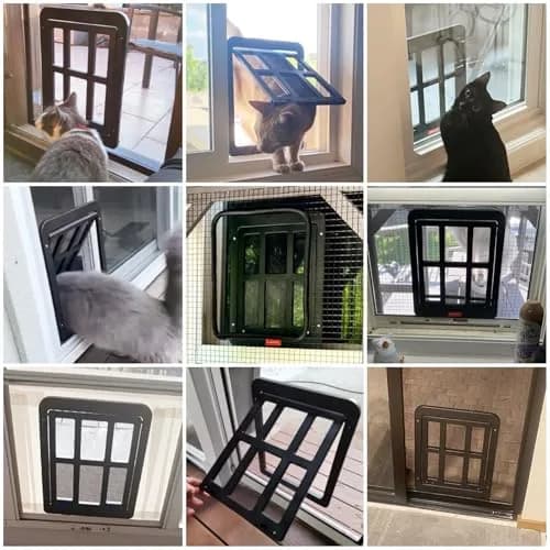 NAMSAN Black Pet Door for Sliding Doors 25.7cm (10.2in) x 31.9cm (12.6in) | Magnetic Closure Screen Door for Cats and Small Dogs thumbnail 2