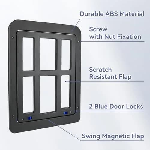 NAMSAN Black Pet Door for Sliding Doors 25.7cm (10.2in) x 31.9cm (12.6in) | Magnetic Closure Screen Door for Cats and Small Dogs thumbnail 3