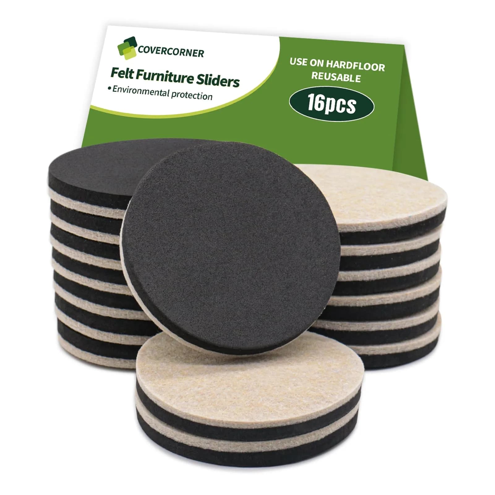 COVERCORNER Furniture Sliders for Hardwood Floors 8 PCS, 3 1/2" (8.9 cm) | Protects Floors & Moves Heavy Furniture Easily — 16 PCS 3 1/2" Beige