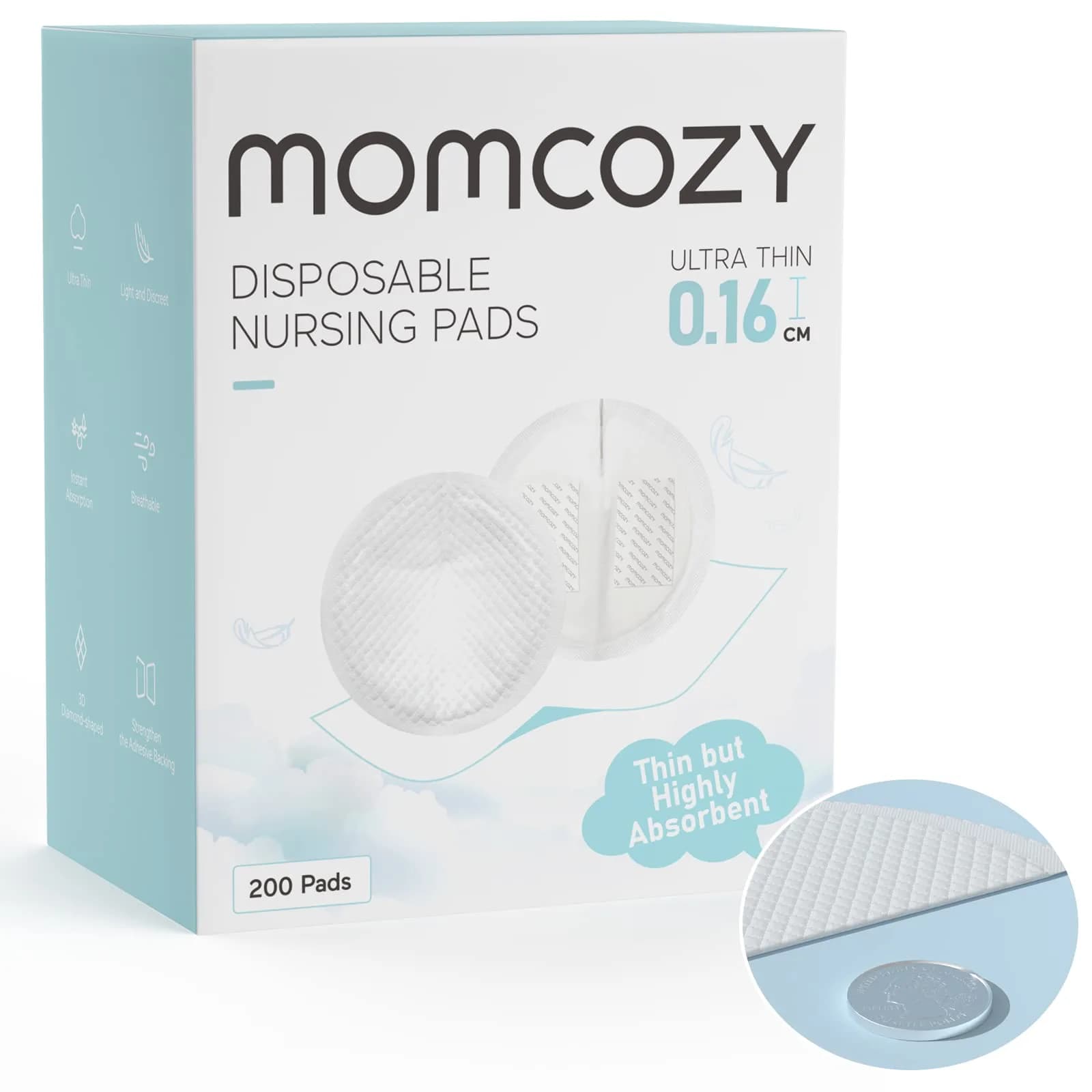 Momcozy Ultra-Thin Disposable Nursing Pads 200 Count | Absorbent & Leak-Proof for New Mothers