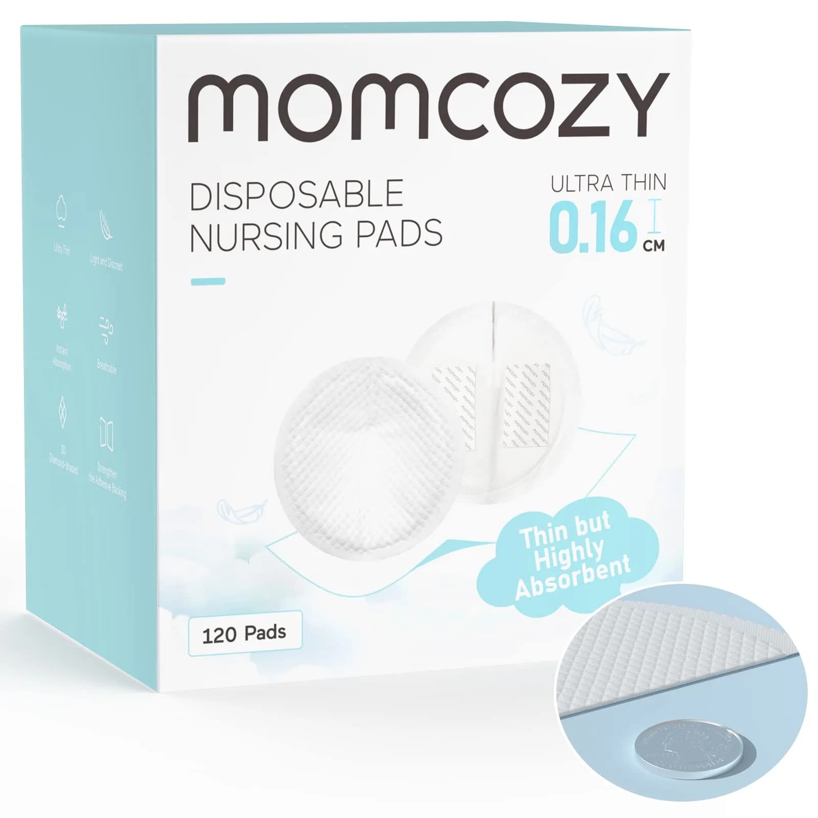 Momcozy Ultra-Thin Disposable Nursing Pads 120 Count | Breathable, Ultra-Absorbent, No-Leak - main product image