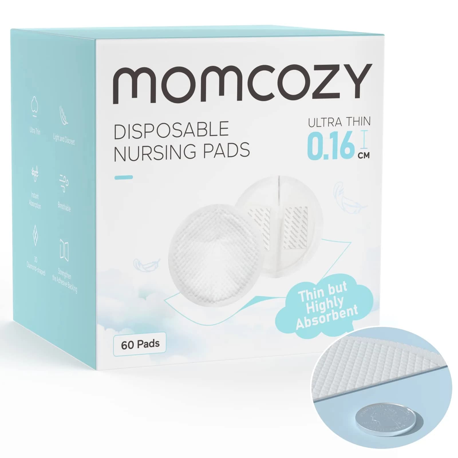Momcozy Ultra-Thin Disposable Nursing Pads 60 Count | Ultra-Absorbent No-Leak