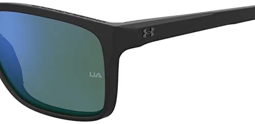 Under Armour UA Hustle Rectangular Sunglasses | Shiny Black Frame, Tuned Blue-Green Lenses, 58mm Lens Width thumbnail 2