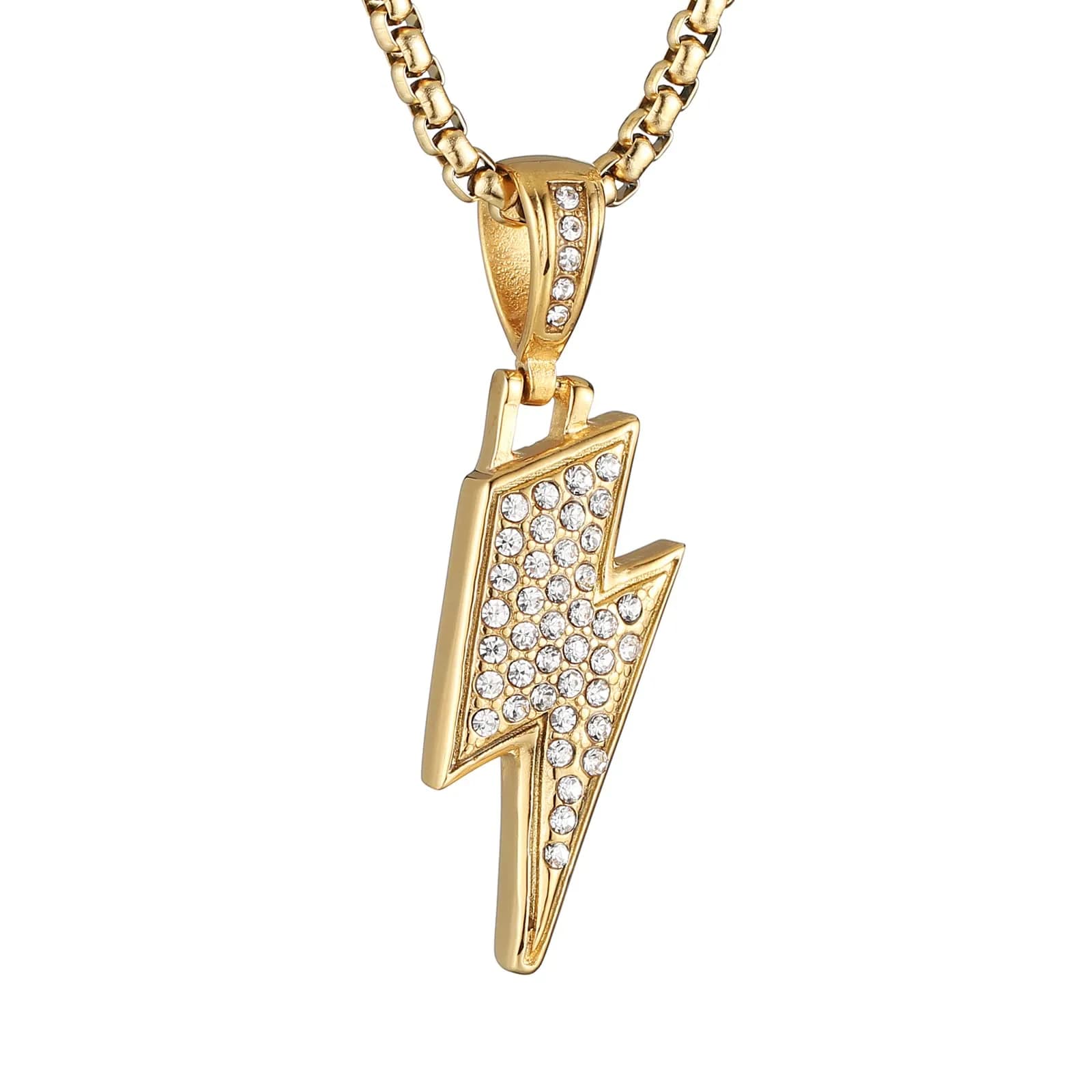 AsAlways Lightning Bolt Necklace for Men | Hip Hop Urban Style | 22"+2" Rolo Chain — Gold