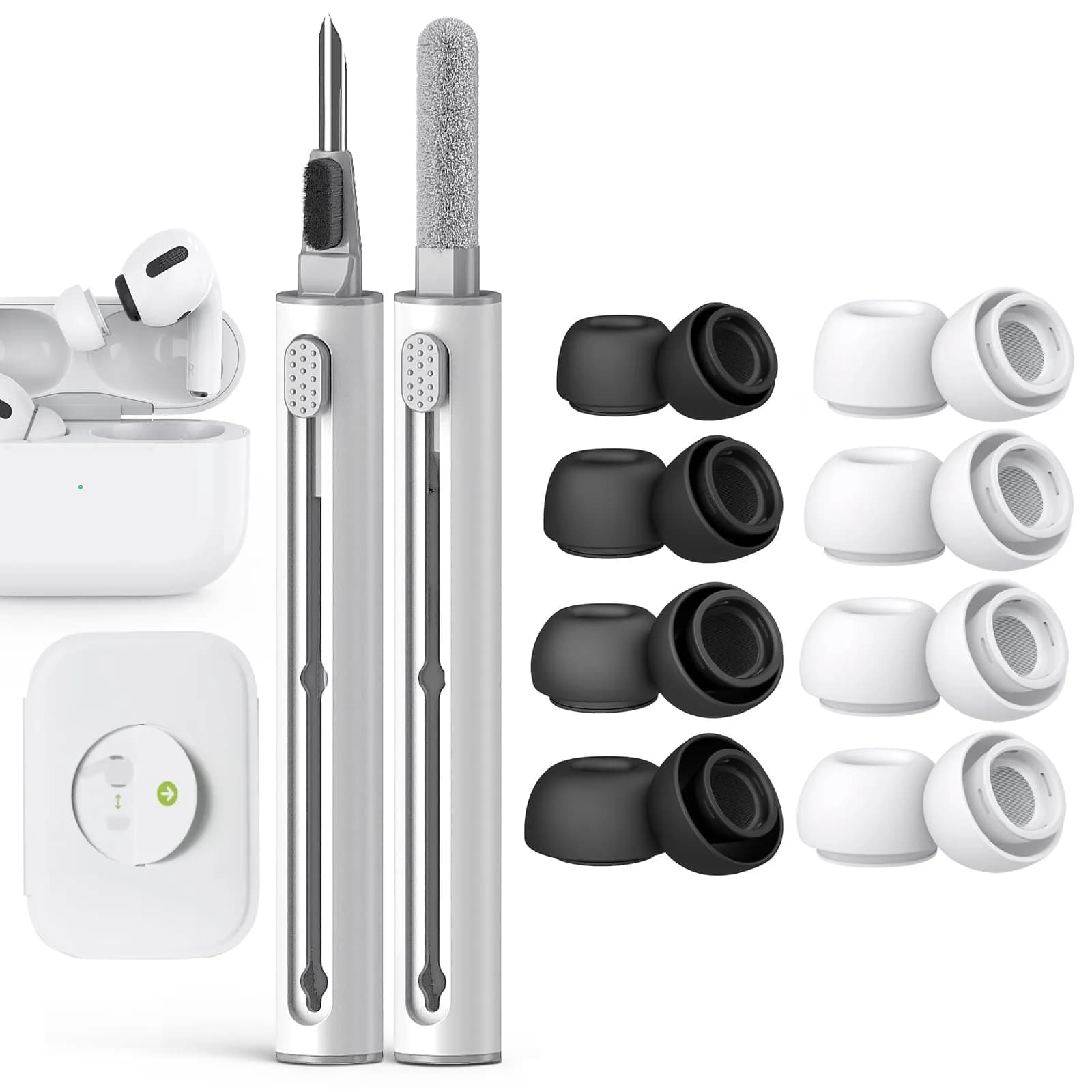 Pohgelan Replacement Ear Tips for AirPods Pro 2nd/1st Gen (XS/S/M/L) Black+White | Noise Reduction Holes & Dust Guard Screen