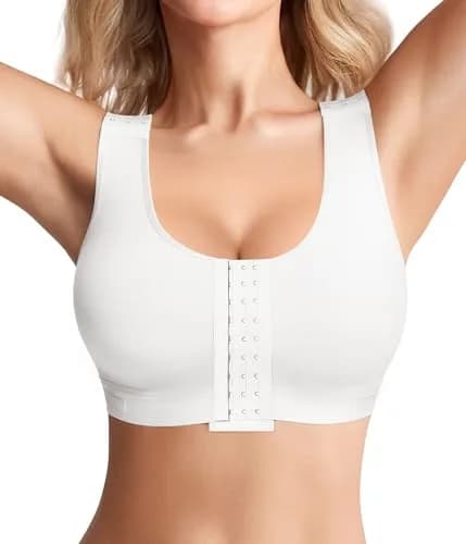 BRABIC Women's Post Surgery Compression Bra with Front Closure & Adjustable Straps for Mastectomy Recovery, White, X-Large | High Support U-Back Design thumbnail 1