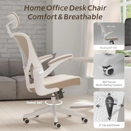 SICHY AGE High Back Mesh Office Desk Chair with Adjustable Lumbar Support & Flip-Up Armrests (Khaki, 20.8in deep, 22in wide, 43in tall) thumbnail 3