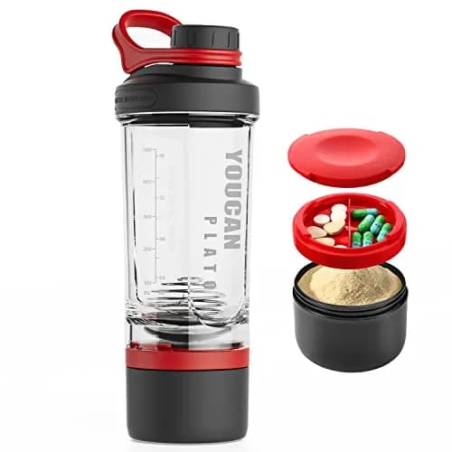 youcanplato 21oz Protein Shaker Bottle with Powder & Pill Storage | BPA Free Tritan, Red thumbnail 1