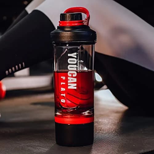 youcanplato 21oz Protein Shaker Bottle with Powder & Pill Storage | BPA Free Tritan, Red thumbnail 6