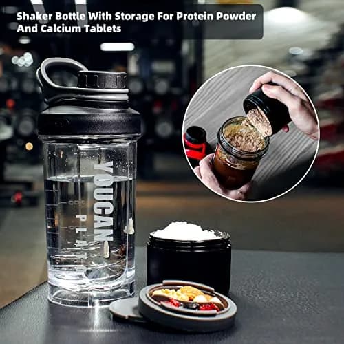 youcanplato 21oz Protein Shaker Bottle with Powder & Pill Storage | BPA Free Tritan, Red thumbnail 4