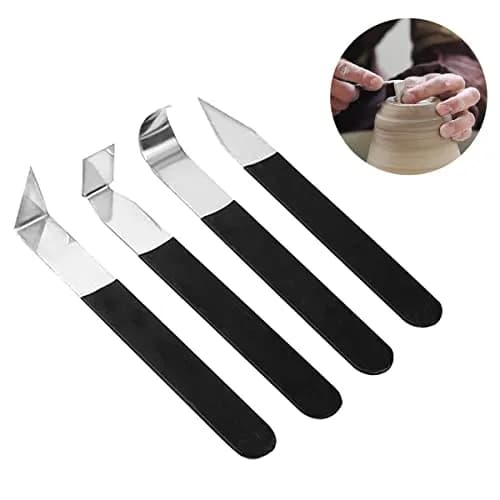 Kukiwhy 4Pcs Pottery Clay Sculpture Carving Tools Set with Rubber Sleeve Handles | Stainless Steel Trimming Knives for Hand-Made Clay Art Craft Modelling thumbnail 1