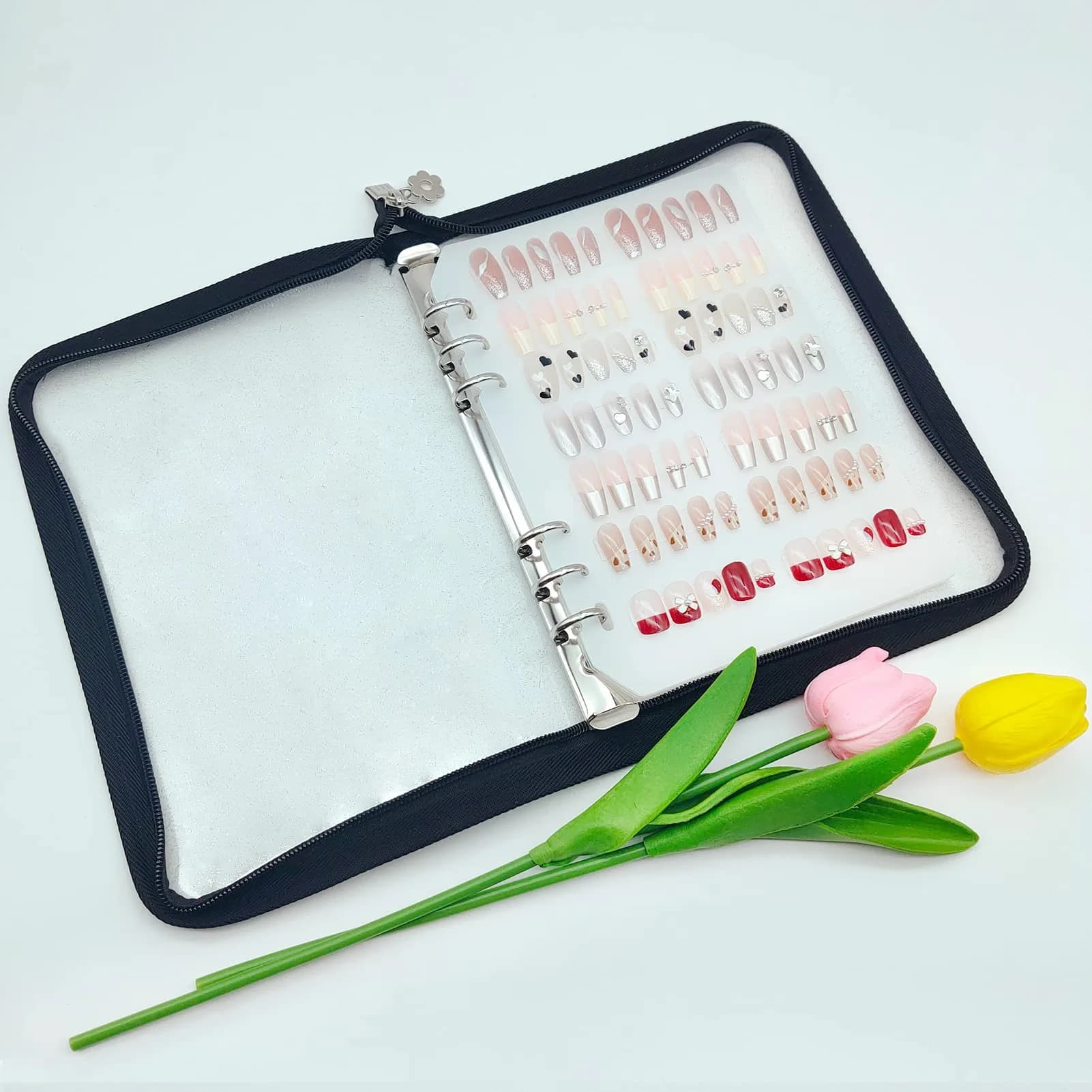 GUXACU Clear Press On Nail Organizer Book with 6 Pages & 60 Tapes | Stores 36-48 Sets