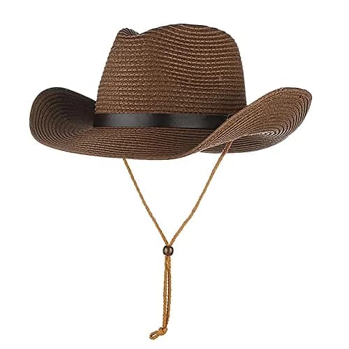 Ibluelover Straw Cowboy Hat for Women Men 58cm (22.8") | Shapeable Wide Brim Fedora Sun Hat thumbnail 1