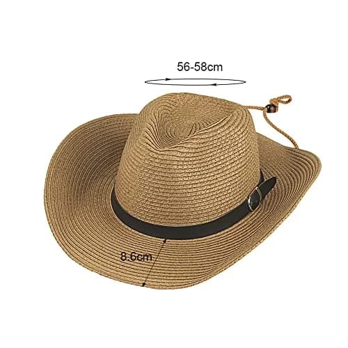 Ibluelover Straw Cowboy Hat for Women & Men, Foldable Sun Hat with Wide Brim & Adjustable Chin Strap | Khaki thumbnail 2