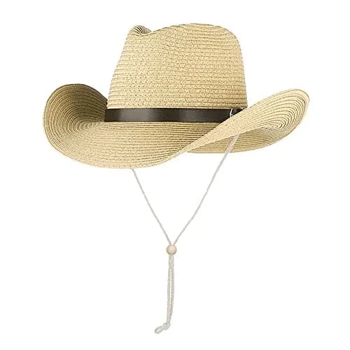 Ibluelover Straw Cowboy Hat for Men & Women | 32cm (12.6'') Diameter, Beige thumbnail 1