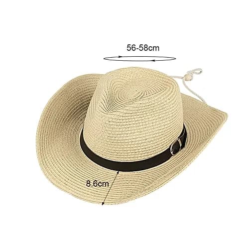 Ibluelover Straw Cowboy Hat for Men & Women | 32cm (12.6'') Diameter, Beige thumbnail 2