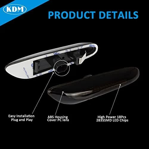 KDM Smoked Lens Amber LED Side Marker Lights Pair for BMW E90 E91 E92 E93 E81 E82 E87 E88 E84 X1 E83 X3 12V thumbnail 3