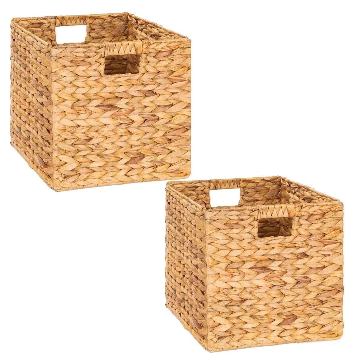 M4DECOR Wicker Storage Baskets 26.7cm (10.5in) | Natural Water Hyacinth Cube Bins for Shelves & Closets (2-Pack)