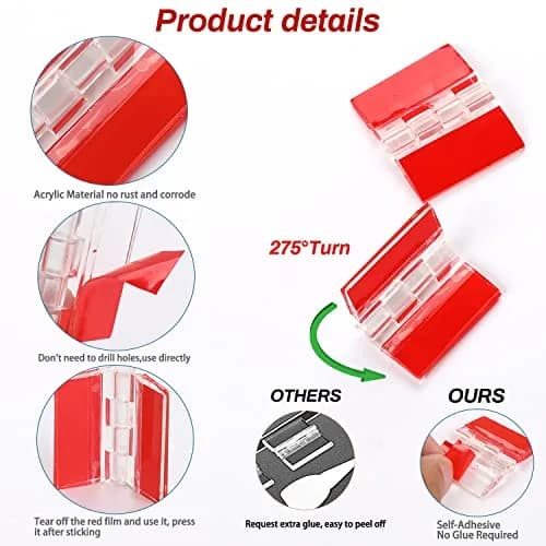 Sliverdew Clear Acrylic Small Hinges 35x25mm (12 Pcs) | Self-Adhesive Continuous Hinge for Cabinets & Crafts thumbnail 3