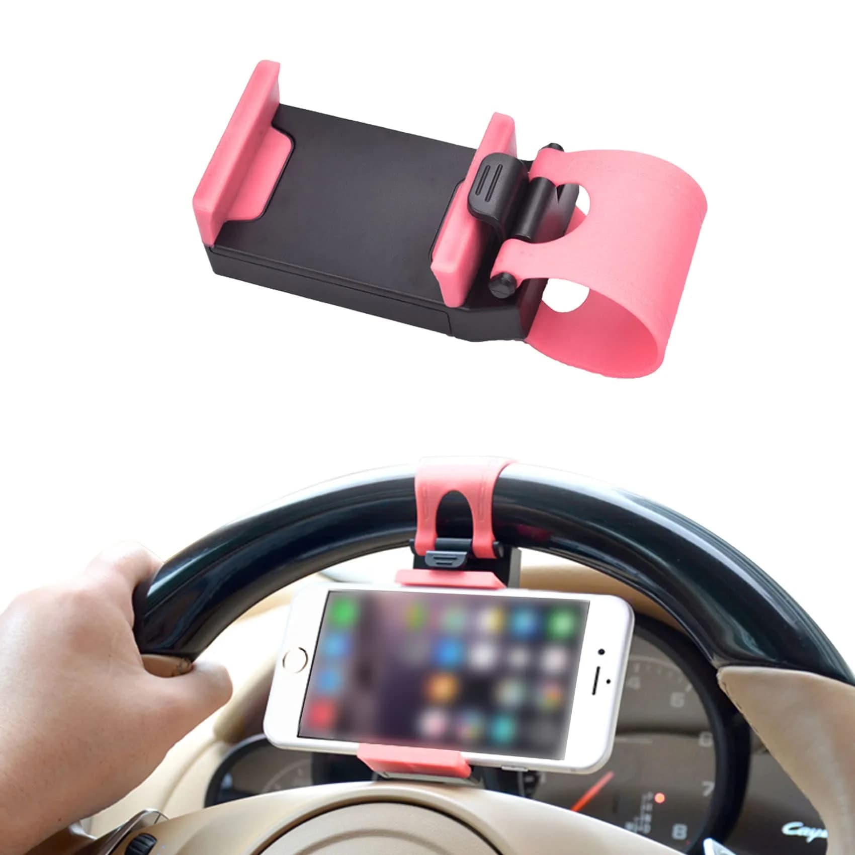 HAOBO Red Steering Wheel Phone Mount | Portable Electronic Device Mount for iPhone & Samsung (8cm x 4cm x 2.5cm) — Pink