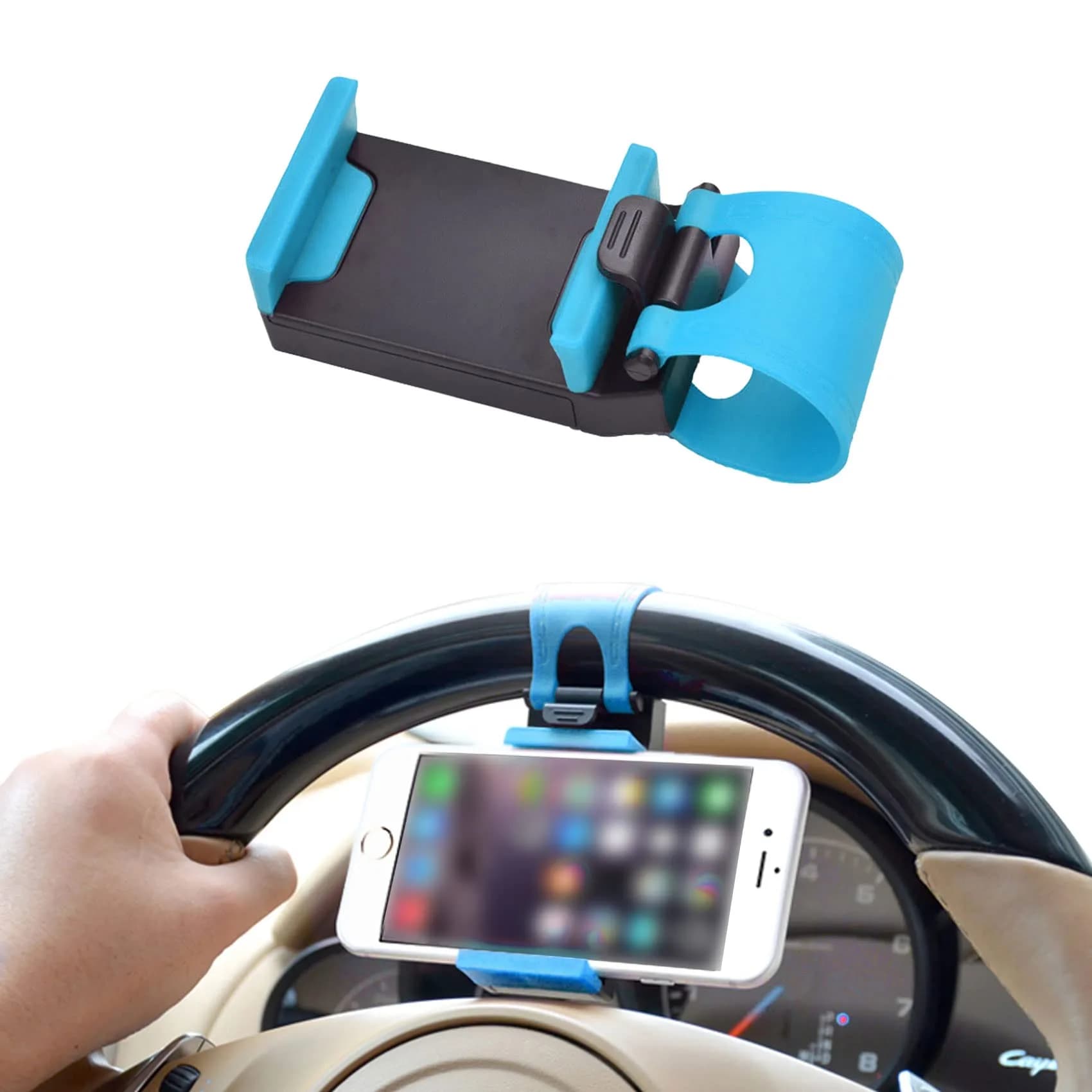 HAOBO Red Steering Wheel Phone Mount | Portable Electronic Device Mount for iPhone & Samsung (8cm x 4cm x 2.5cm) — Blue