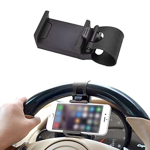HAOBO Car Phone Holder - Adjustable Car Cradle, Steering Wheel Phone Mount, Universal Mobile Phone Mount, Hands Free Automobile Cell Phone Holder for Most Steering Wheels (Black) thumbnail 1