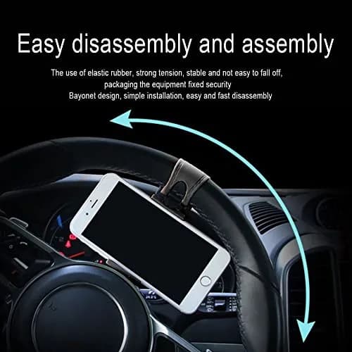 HAOBO Car Phone Holder - Adjustable Car Cradle, Steering Wheel Phone Mount, Universal Mobile Phone Mount, Hands Free Automobile Cell Phone Holder for Most Steering Wheels (Black) thumbnail 5
