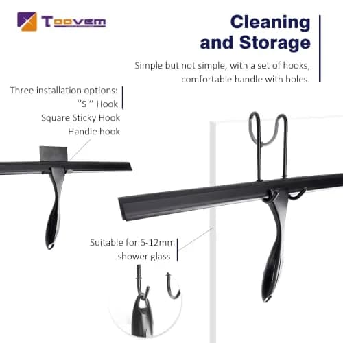 TOOVEM 14'' Shower Squeegee for Glass Doors & Windows | Stainless Steel Bathroom Tool thumbnail 2