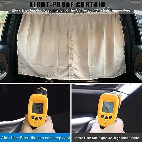 MEEWOO Car Divider Privacy Curtain, Blackout Suede Sun Shade Cover, Large Beige | Creates First-Class Car Space thumbnail 4