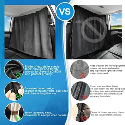 MEEWOO Car Divider Privacy Curtain, Blackout Suede Sun Shade Cover, Large Beige | Creates First-Class Car Space thumbnail 3
