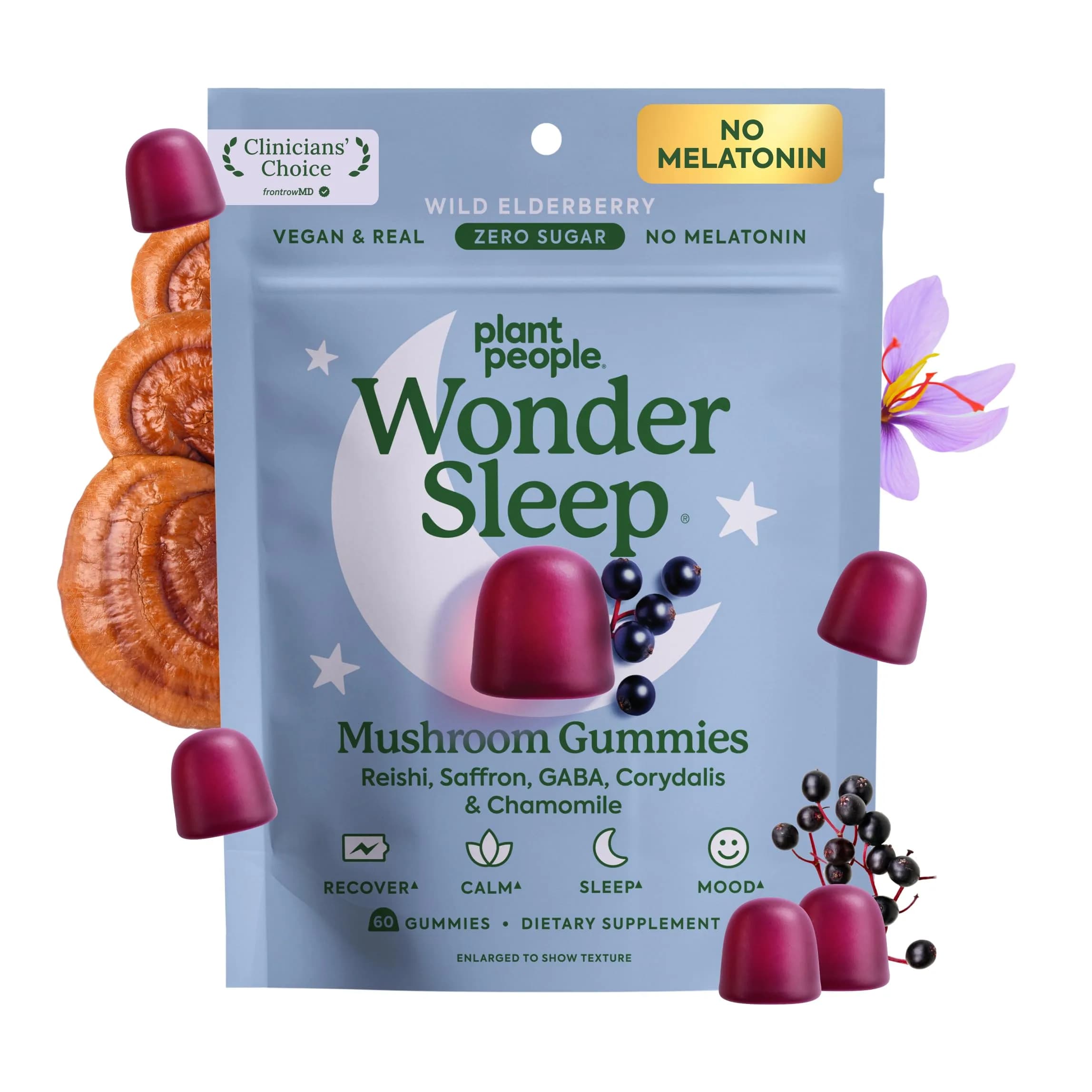 Plant People WonderSleep Mushroom Gummies Supplement for Sleep, 60ct | Natural Relaxation & Rest Support