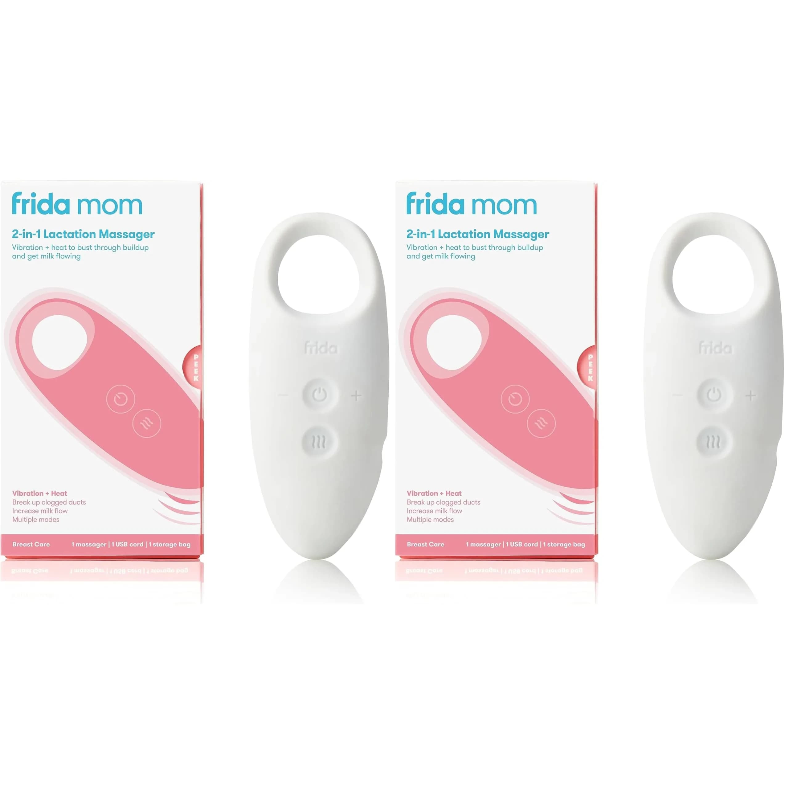 Frida Mom 2-in-1 Lactation Massager with Heat & Vibration, White (Pack of 2) | USB Rechargeable for Clogged Milk Ducts