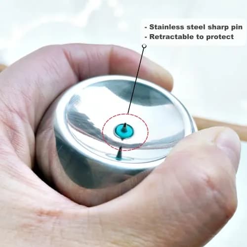jawbush Stainless Steel Egg Piercer 2 Pack | Heavy Duty Egg Hole Puncher for Hard Boiled Eggs with Retractable Pin & Non-Slip Base thumbnail 3