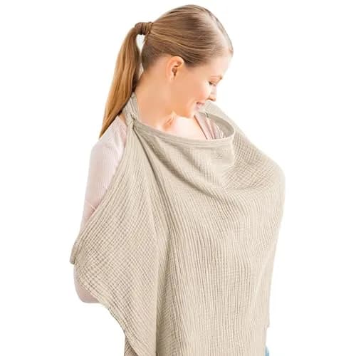 Konssy Muslin Nursing Cover Up for Breastfeeding with Rigid Hoop - Summer Wheat | 100% Cotton, Breathable, Multi-functional thumbnail 1