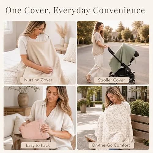 Konssy Muslin Nursing Cover Up for Breastfeeding with Rigid Hoop - Summer Wheat | 100% Cotton, Breathable, Multi-functional thumbnail 7