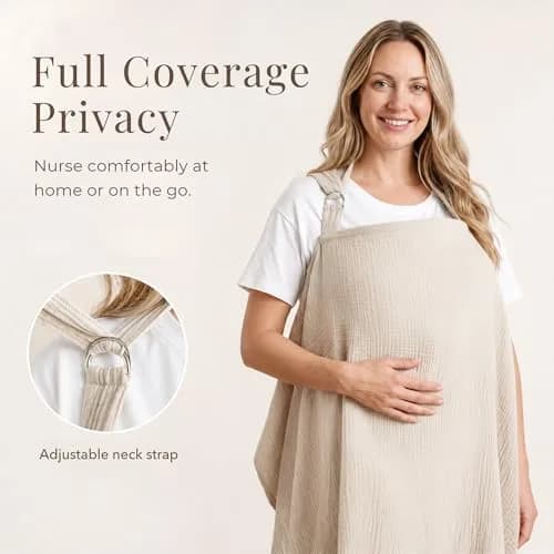 Konssy Muslin Nursing Cover Up for Breastfeeding with Rigid Hoop - Summer Wheat | 100% Cotton, Breathable, Multi-functional thumbnail 2