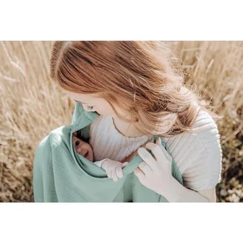 Konssy Muslin Nursing Cover Up for Breastfeeding with Rigid Hoop - Green, 100% Cotton (Muslin) thumbnail 4