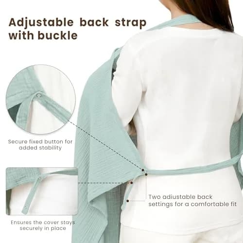 Konssy Muslin Nursing Cover Up for Breastfeeding with Rigid Hoop - Green, 100% Cotton (Muslin) thumbnail 5
