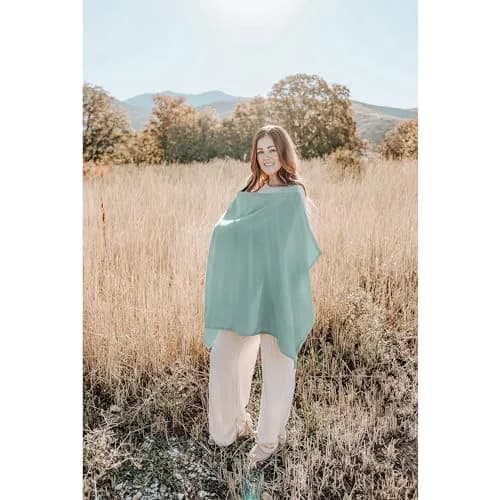 Konssy Muslin Nursing Cover Up for Breastfeeding with Rigid Hoop - Green, 100% Cotton (Muslin) thumbnail 7
