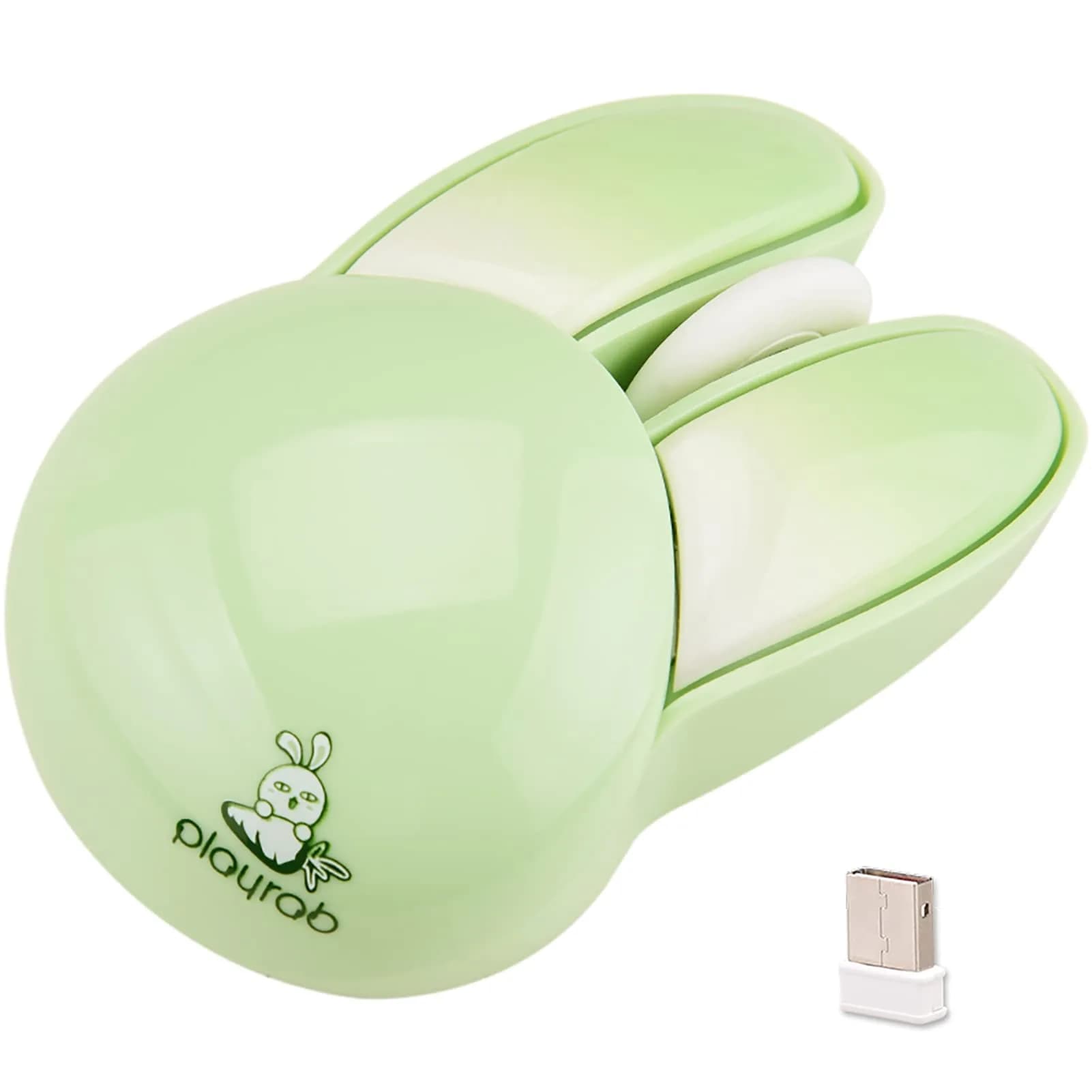 Lomiluskr Cute Bunny Wireless Mouse 1200 DPI | Silent, Lightweight, Candy Colors for Girls & Kids — Green Bunny