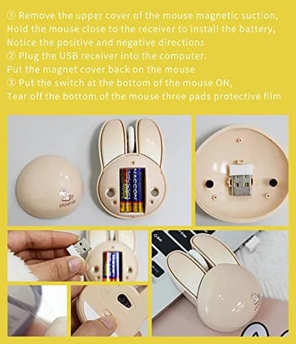 Lomiluskr Cute Bunny Wireless Mouse 59g | Silent 1200 DPI, Candy Colors, Kids & Girls (Green Bunny) thumbnail 9