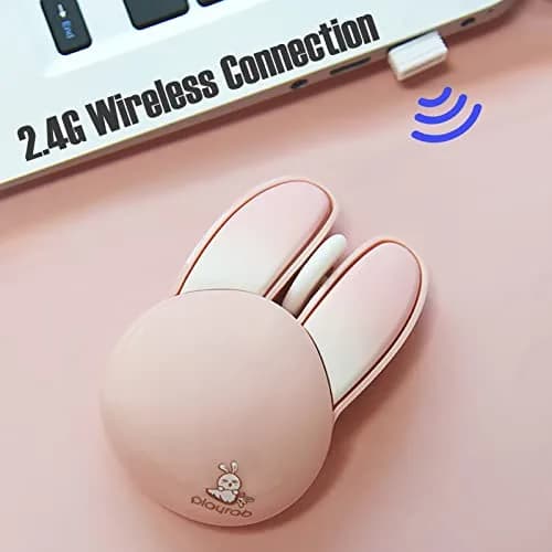 Lomiluskr Pink Bunny Wireless Mouse | Cute, Silent, 1200 DPI, 2.4G Wireless for Girls & Kids thumbnail 3