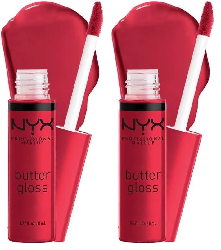 NYX PROFESSIONAL MAKEUP Butter Gloss Bling Lip Gloss in Red Velvet (Pack of 2) - Deep Red Shine