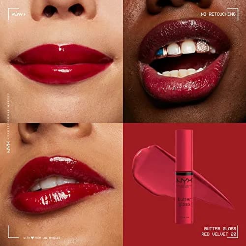 NYX PROFESSIONAL MAKEUP Butter Gloss Bling Lip Gloss in Red Velvet (Pack of 2) - Deep Red Shine thumbnail 5