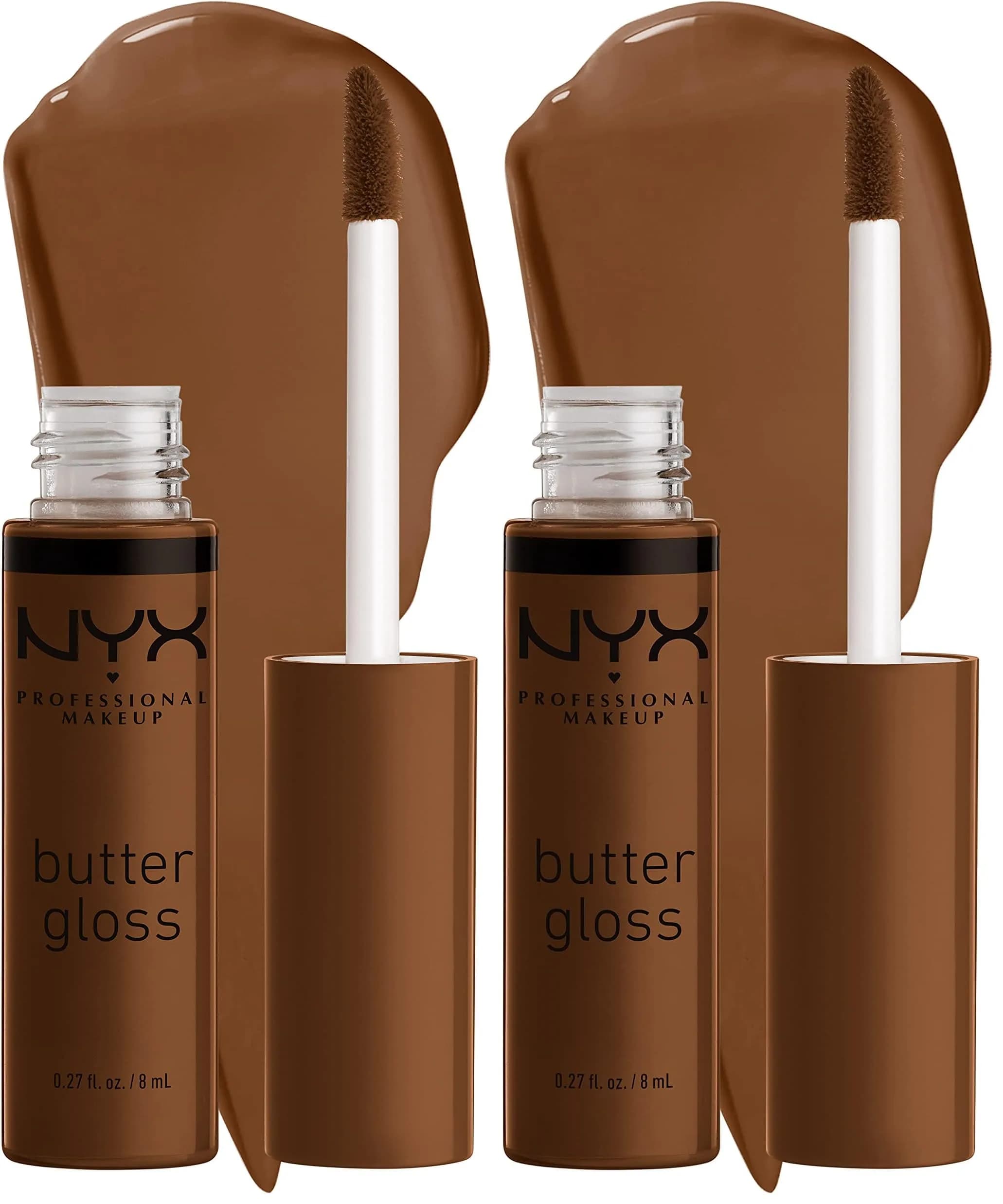 NYX PROFESSIONAL MAKEUP Butter Gloss Brown Sugar Caramelt (Medium Brown) 16ml (0.54 Fl Oz) Pack of 2 | Non-Sticky Gloss for Brown Skin Tones