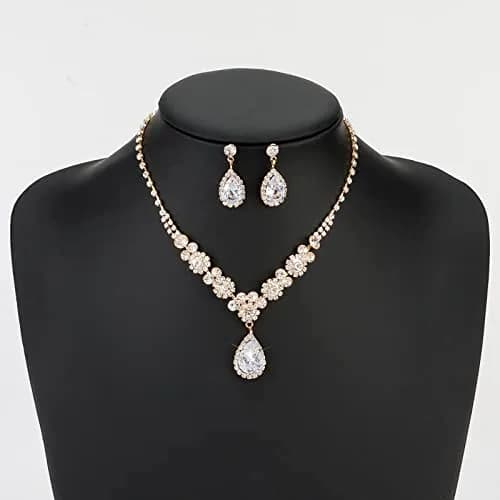 COCIDE Bride Jewelry Set Silver Crystal Wedding Necklace Earrings Bridal Rhinestone Teardrop Pendant 45cm (17.71in) | Elegant Bridal Accessory thumbnail 8