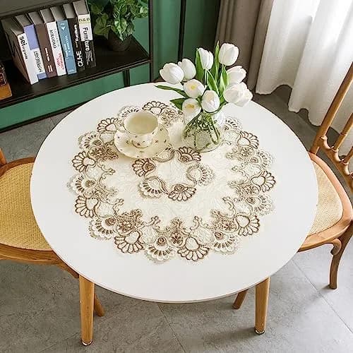 mylacerhome Lace Round Tablecloth Doily 60 cm (24 inch) | Elegant Embroidery for Parties & Tables thumbnail 1